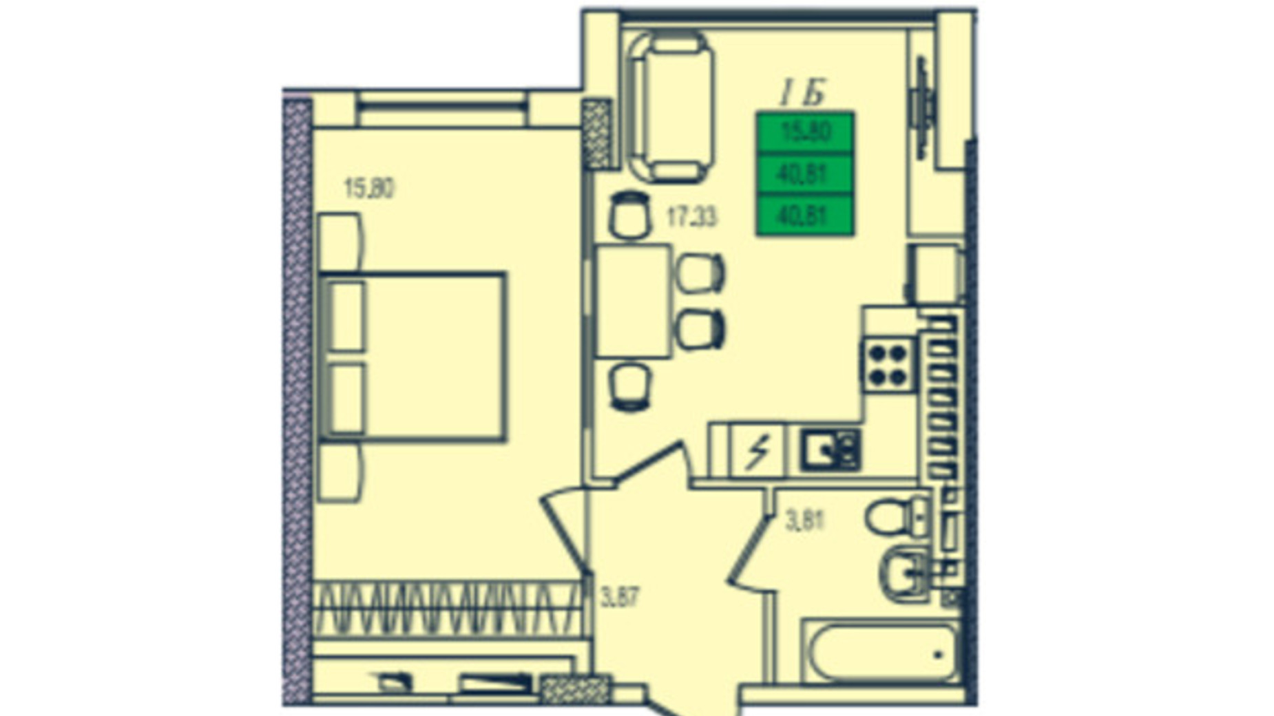 Планування 1-кімнатної квартири в ЖК Приморські Сади 45 м², фото 611222