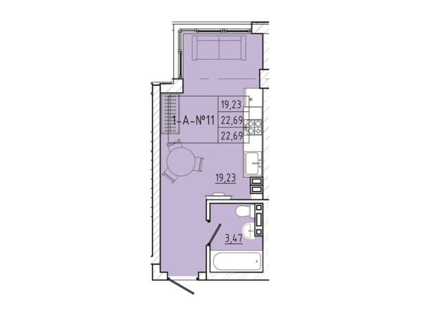 ЖК Приморські Сади: планування 1-кімнатної квартири 23.3 м²