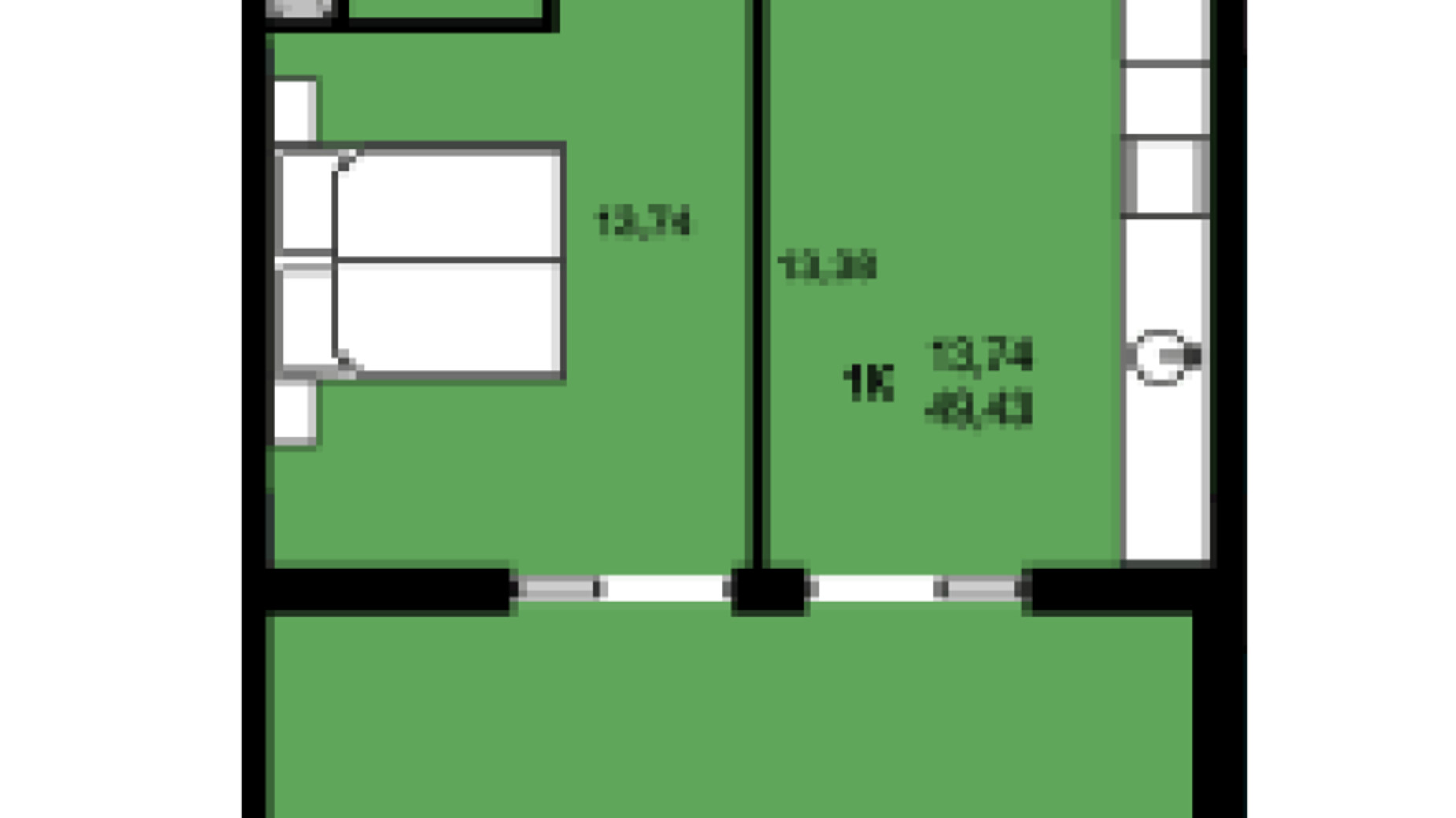 Планування 1-кімнатної квартири в ЖК Continent Green 49.43 м², фото 611230