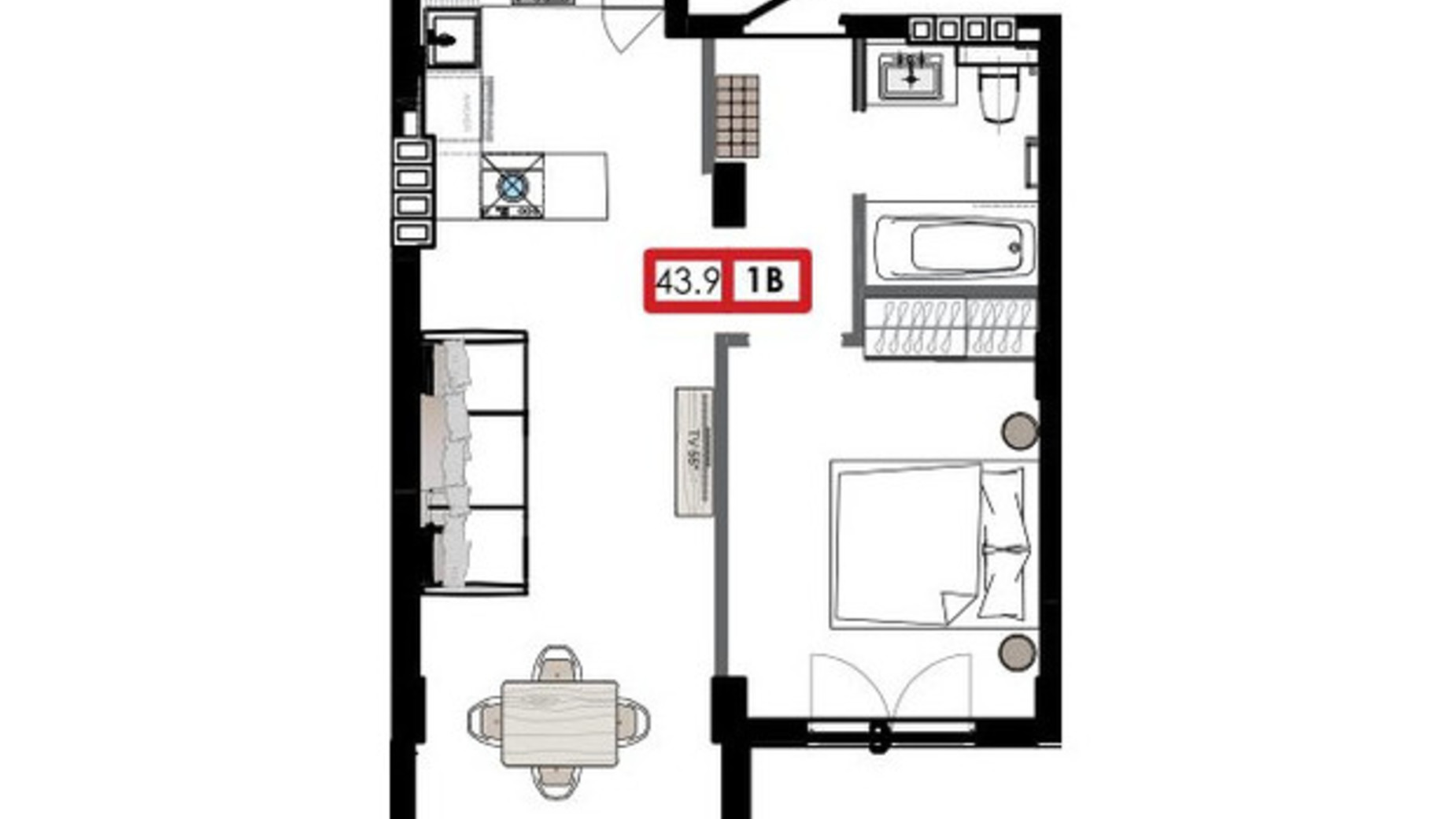 Планування 1-кімнатної квартири в ЖК Приморські Сади 44 м², фото 611235