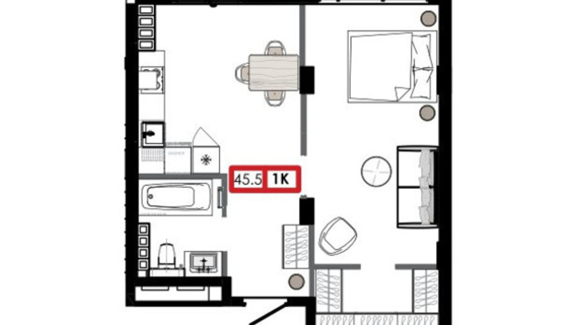 Планування 1-кімнатної квартири в ЖК Приморські Сади 44.54 м², фото 611236