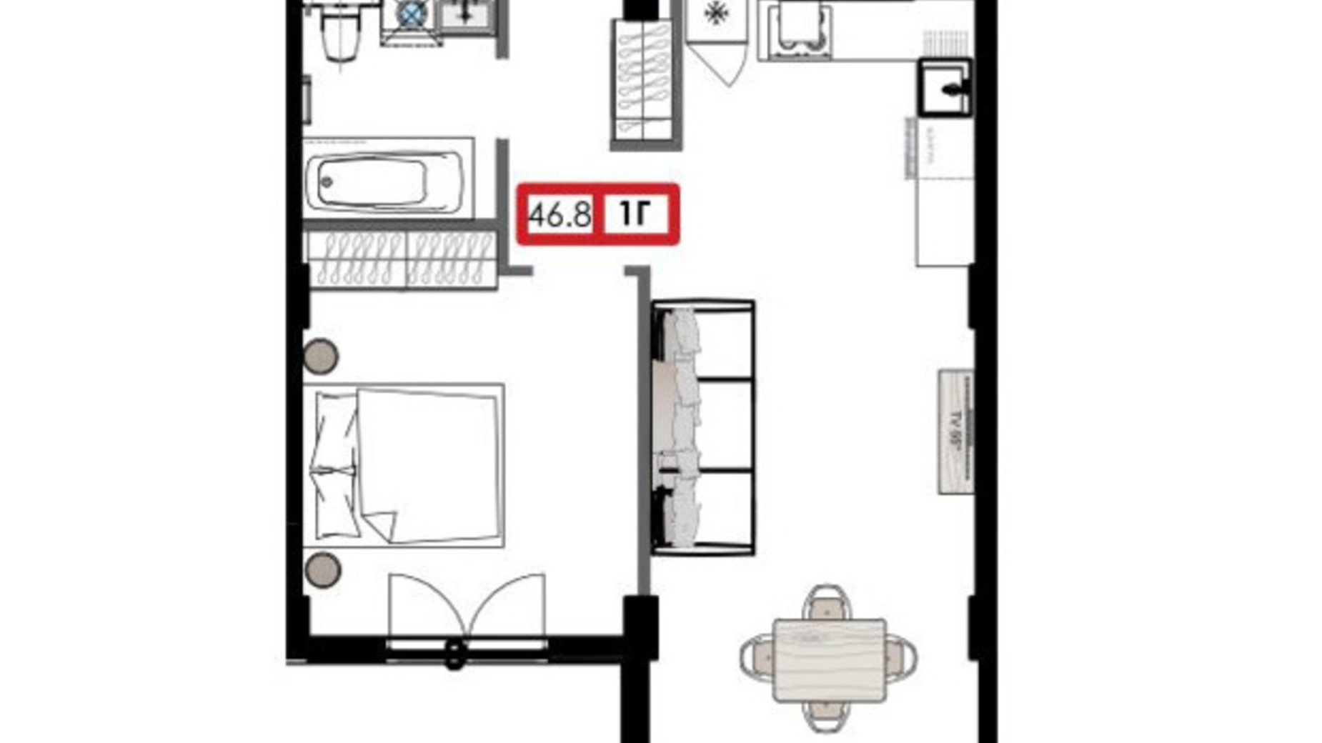 Планування 1-кімнатної квартири в ЖК Приморські Сади 49.61 м², фото 611238