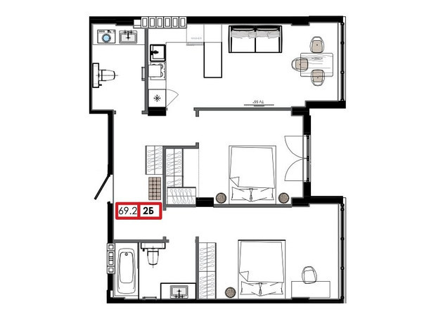 ЖК Приморские Сады: планировка 2-комнатной квартиры 69.2 м²