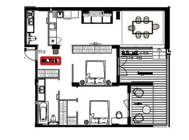 ЖК Приморские Сады: планировка 2-комнатной квартиры 83.8 м²