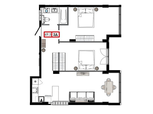 ЖК Приморські Сади: планування 2-кімнатної квартири 69.5 м²