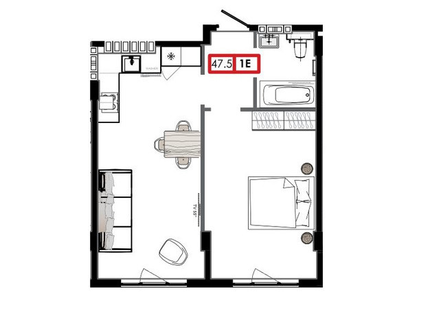 ЖК Приморские Сады: планировка 1-комнатной квартиры 47.5 м²