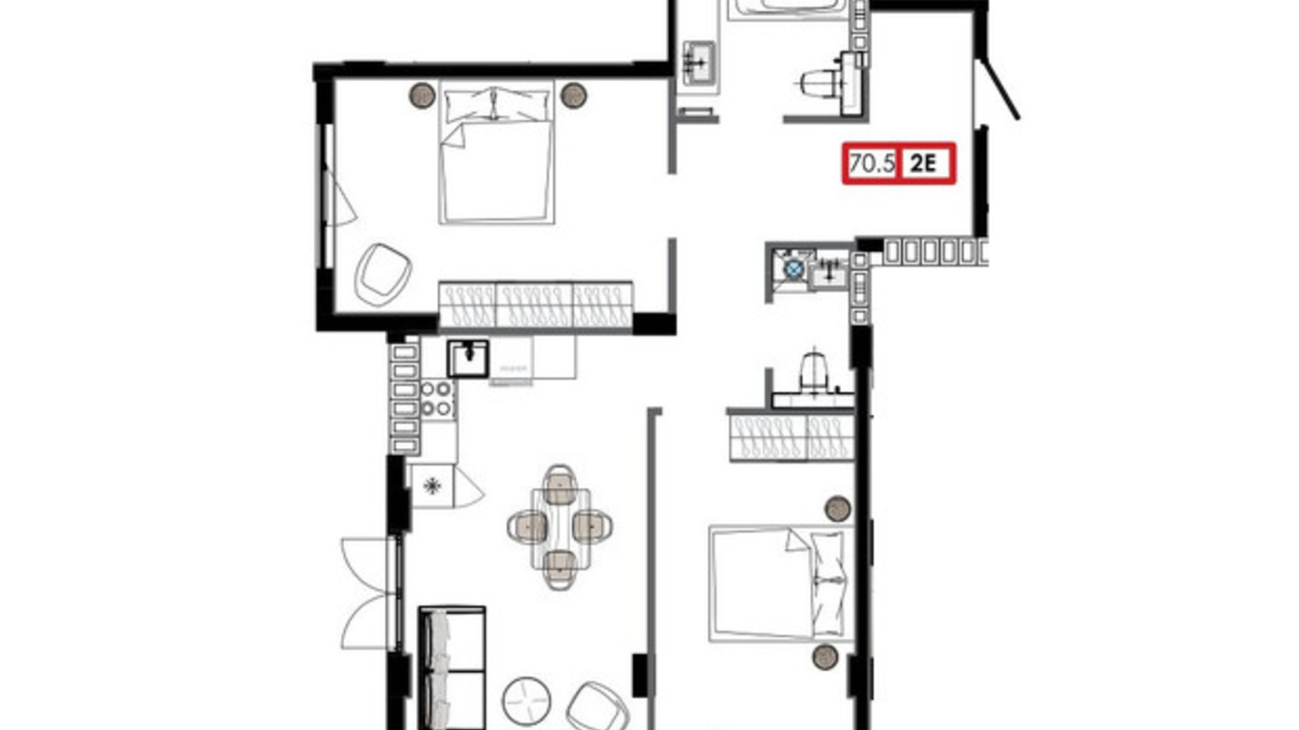 Планування 2-кімнатної квартири в ЖК Приморські Сади 70.9 м², фото 611260