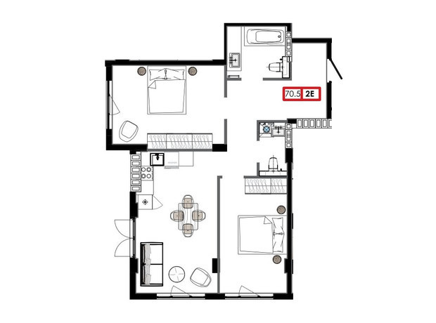 ЖК Приморские Сады: планировка 2-комнатной квартиры 70.9 м²