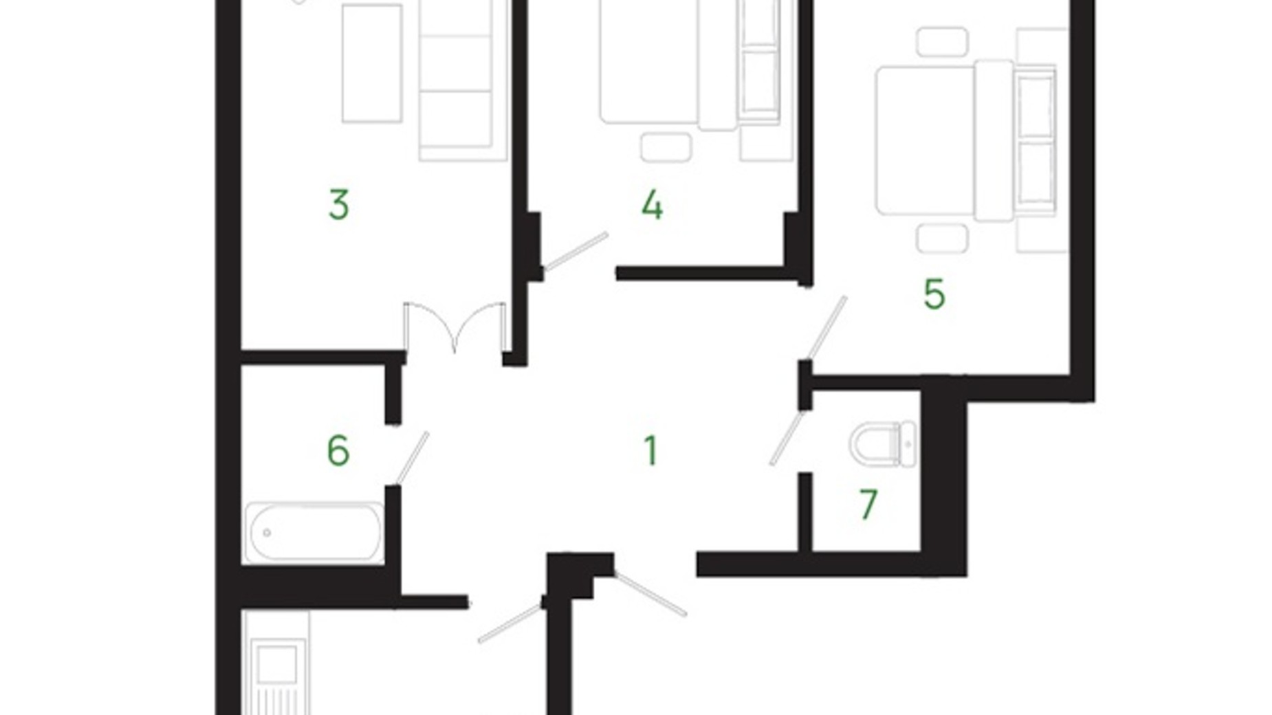 Планировка 3-комнатной квартиры в ЖК Comfort Park 95 м², фото 611415