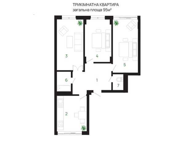 ЖК Comfort Park: планировка 3-комнатной квартиры 95 м²