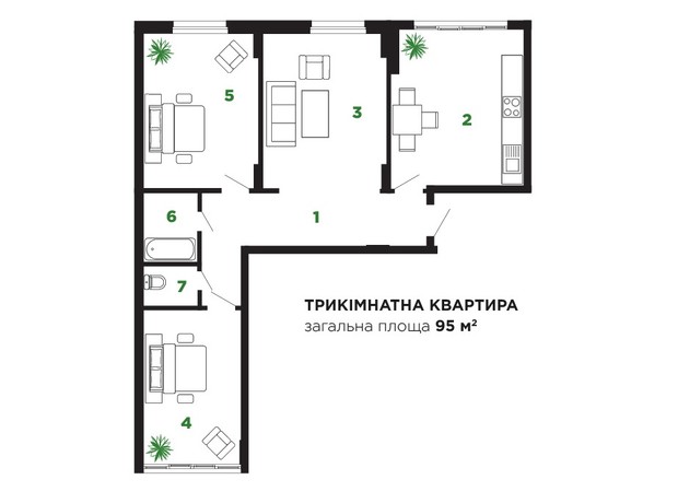 ЖК Comfort Park: планировка 3-комнатной квартиры 95 м²