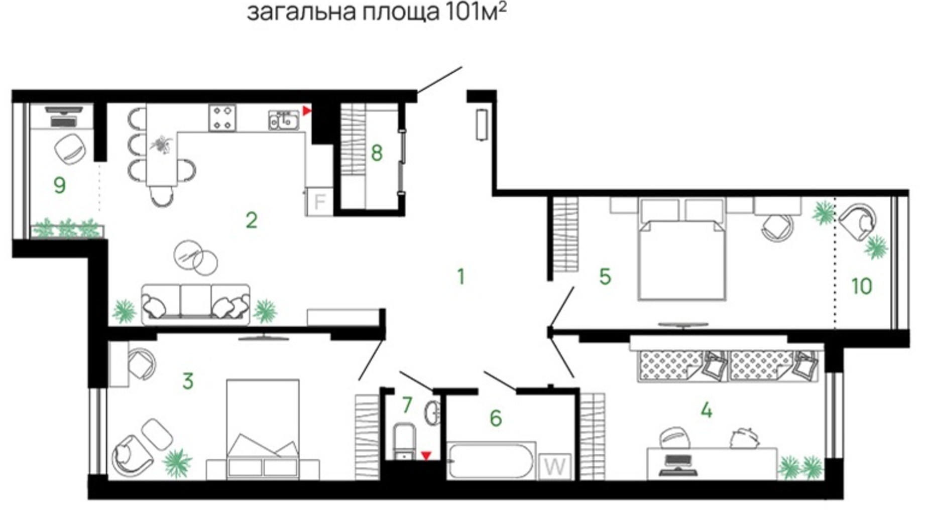 Планування 4-кімнатної квартири в ЖК Comfort Park 101 м², фото 611436