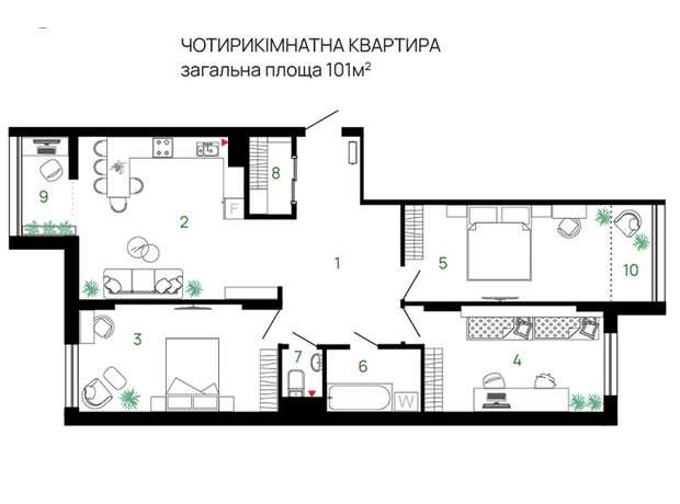 ЖК Comfort Park: планировка 4-комнатной квартиры 101 м²