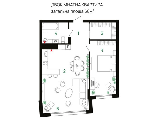 ЖК Comfort Park: планировка 2-комнатной квартиры 68 м²