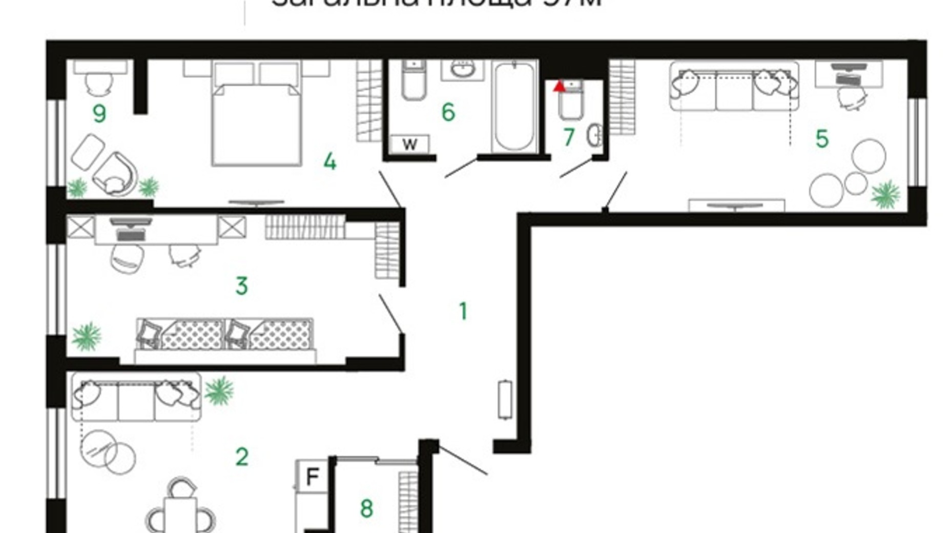 Планування 4-кімнатної квартири в ЖК Comfort Park 97 м², фото 611454