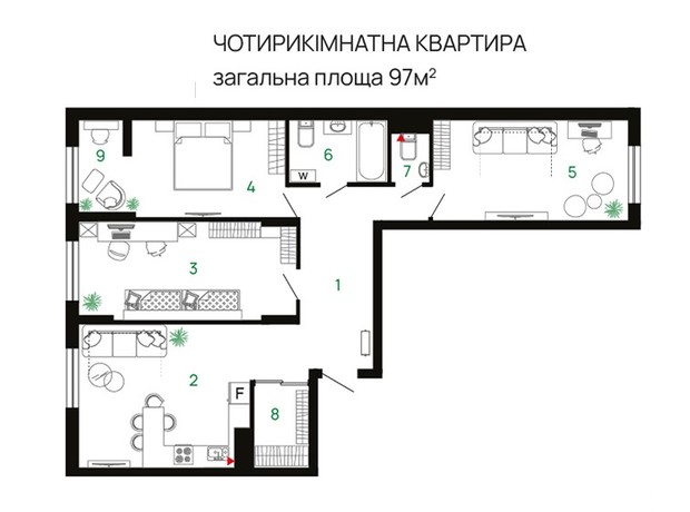 ЖК Comfort Park: планировка 4-комнатной квартиры 97 м²