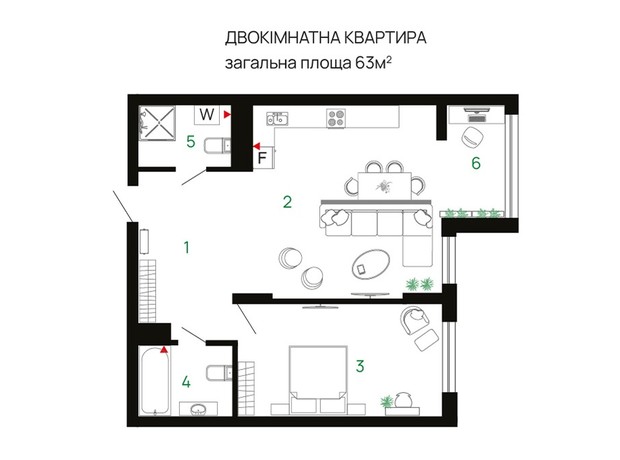 ЖК Comfort Park: планировка 2-комнатной квартиры 63 м²