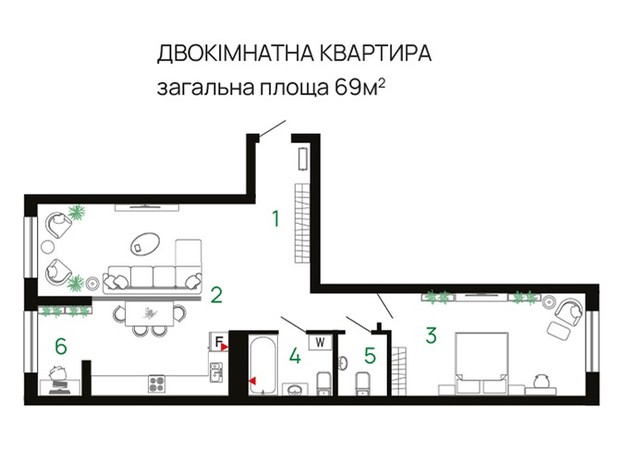 ЖК Comfort Park: планування 2-кімнатної квартири 69 м²