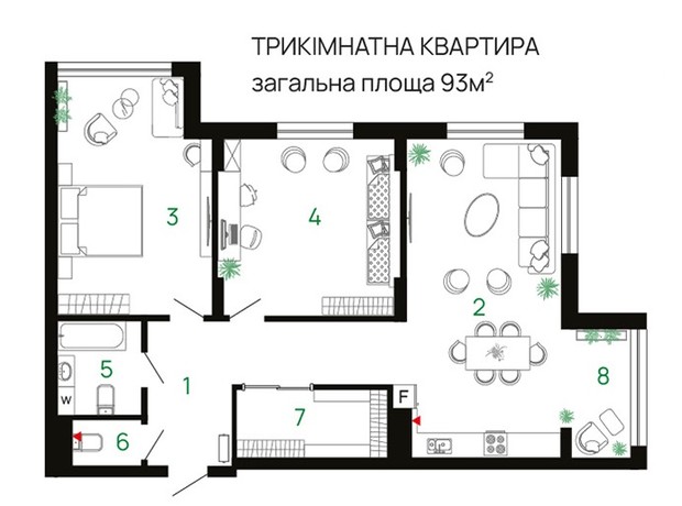 ЖК Comfort Park: планування 3-кімнатної квартири 93 м²