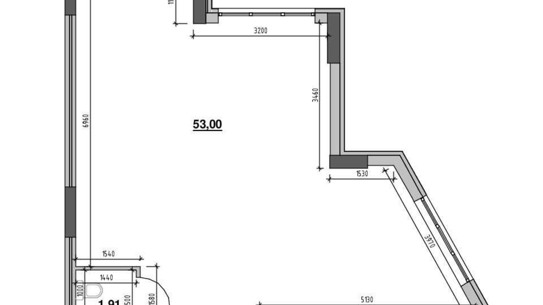 Планировка помещения в ЖК Голоські кручі 54.5 м², фото 611602