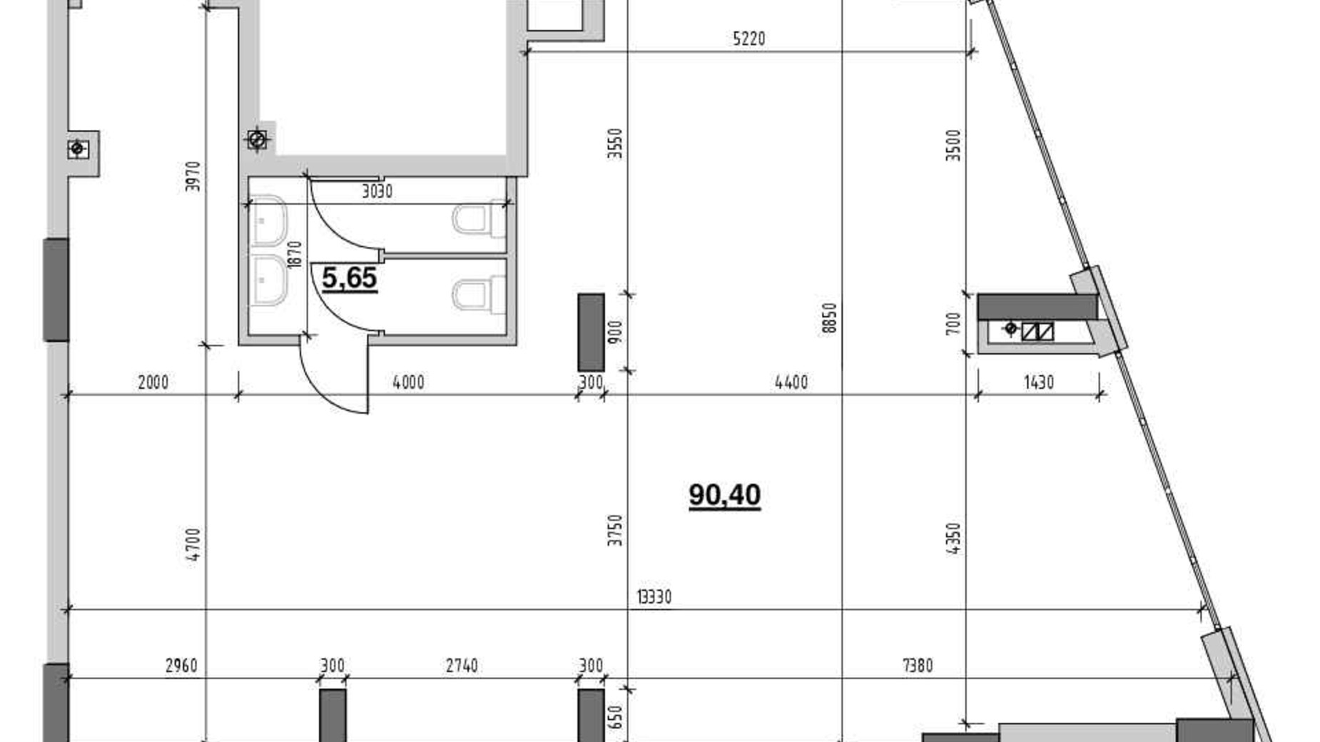 Планировка помещения в ЖК Голоські кручі 95.4 м², фото 611607