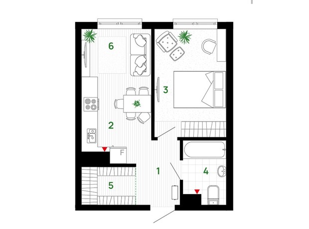 ЖК Comfort Park: планування 1-кімнатної квартири 42 м²