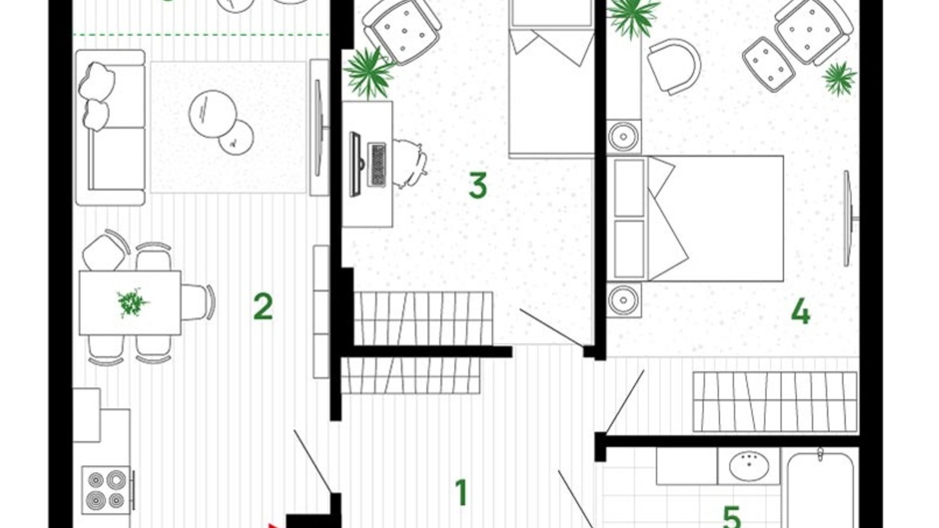 Планування 2-кімнатної квартири в ЖК Comfort Park 63 м², фото 611643