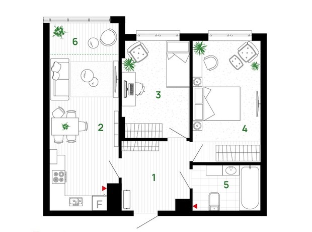 ЖК Comfort Park: планування 2-кімнатної квартири 63 м²