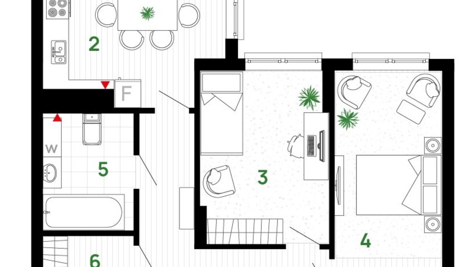 Планування 2-кімнатної квартири в ЖК Comfort Park 64 м², фото 611644