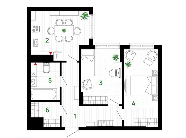 ЖК Comfort Park: планування 2-кімнатної квартири 64 м²