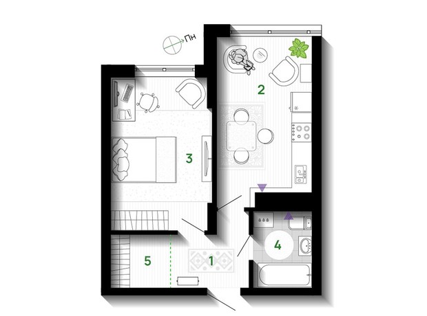 ЖК Comfort Park: планировка 1-комнатной квартиры 40 м²