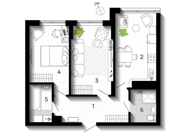 ЖК Comfort Park: планировка 2-комнатной квартиры 59 м²