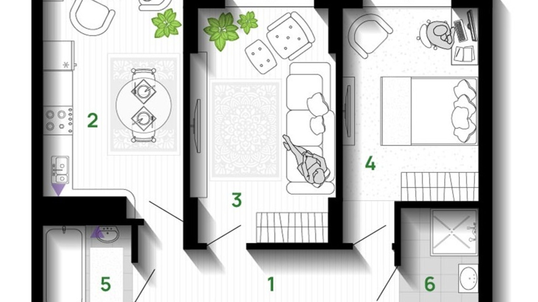 Планування 2-кімнатної квартири в ЖК Comfort Park 59 м², фото 611661