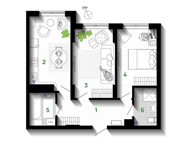 ЖК Comfort Park: планировка 2-комнатной квартиры 59 м²