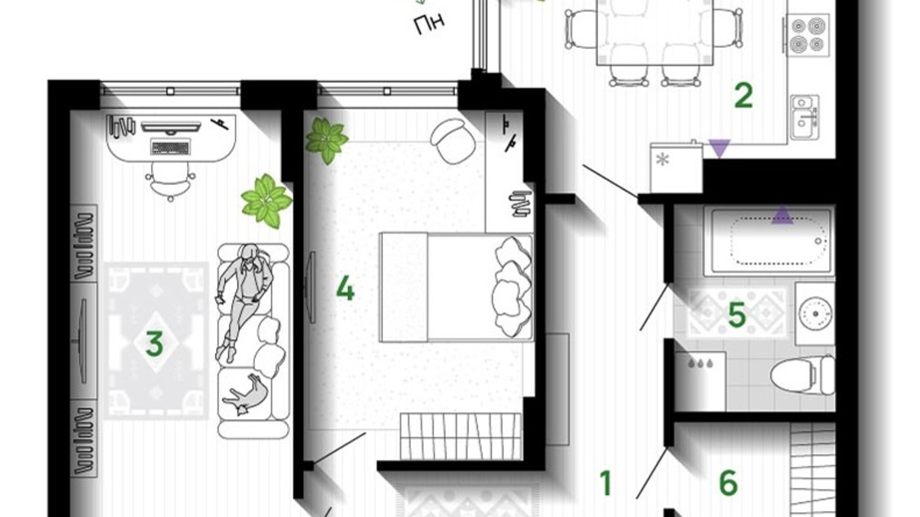 Планування 2-кімнатної квартири в ЖК Comfort Park 66 м², фото 611662