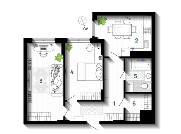 ЖК Comfort Park: планировка 2-комнатной квартиры 66 м²