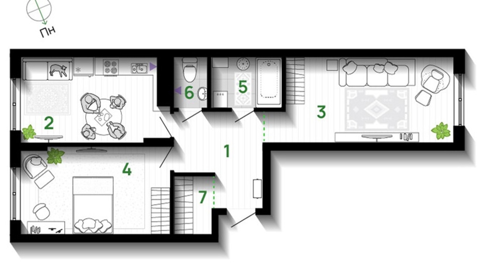 Планування 2-кімнатної квартири в ЖК Comfort Park 68 м², фото 611663