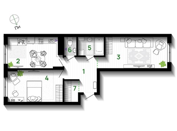 ЖК Comfort Park: планування 2-кімнатної квартири 68 м²