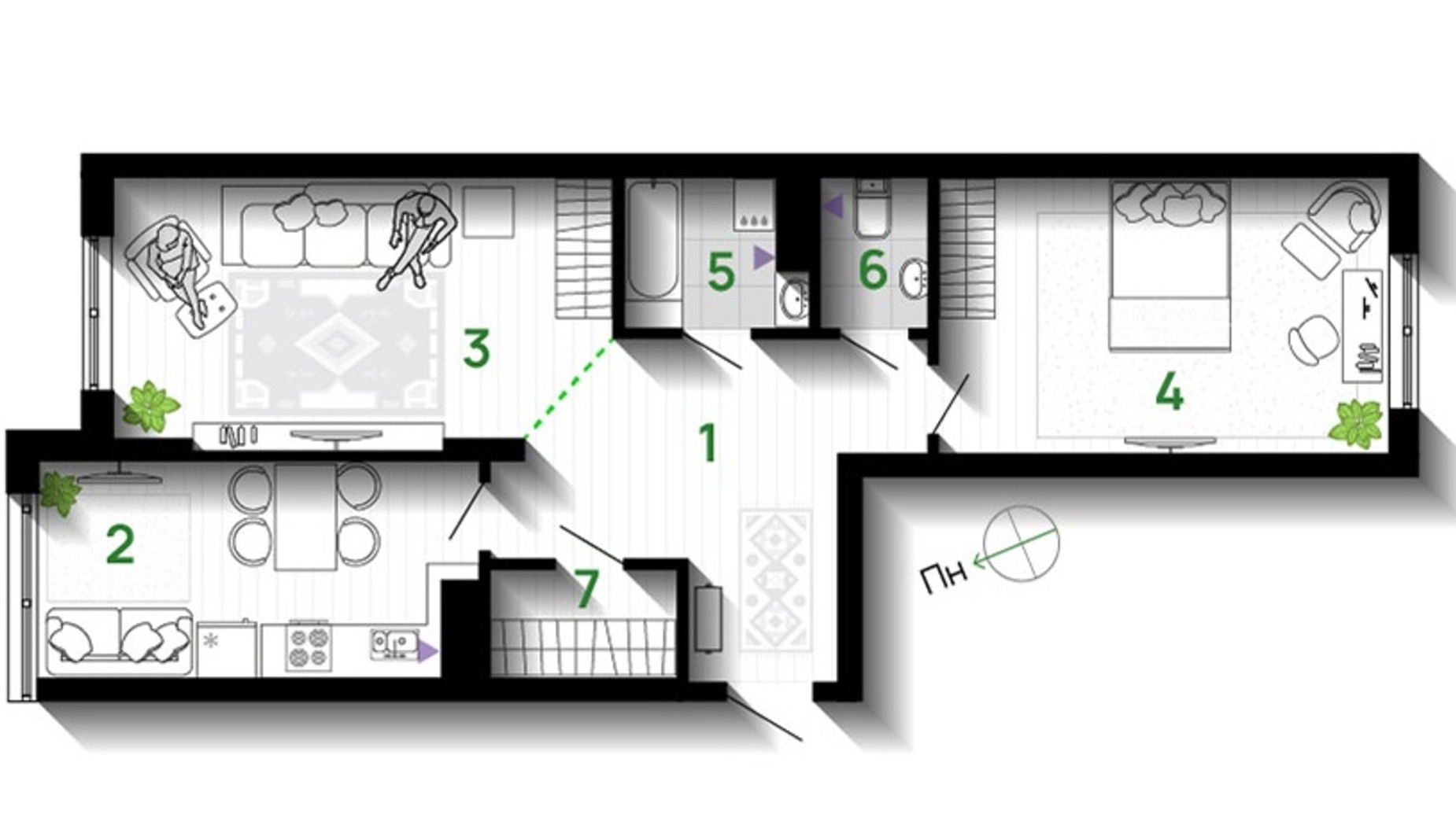 Планування 2-кімнатної квартири в ЖК Comfort Park 71 м², фото 611664
