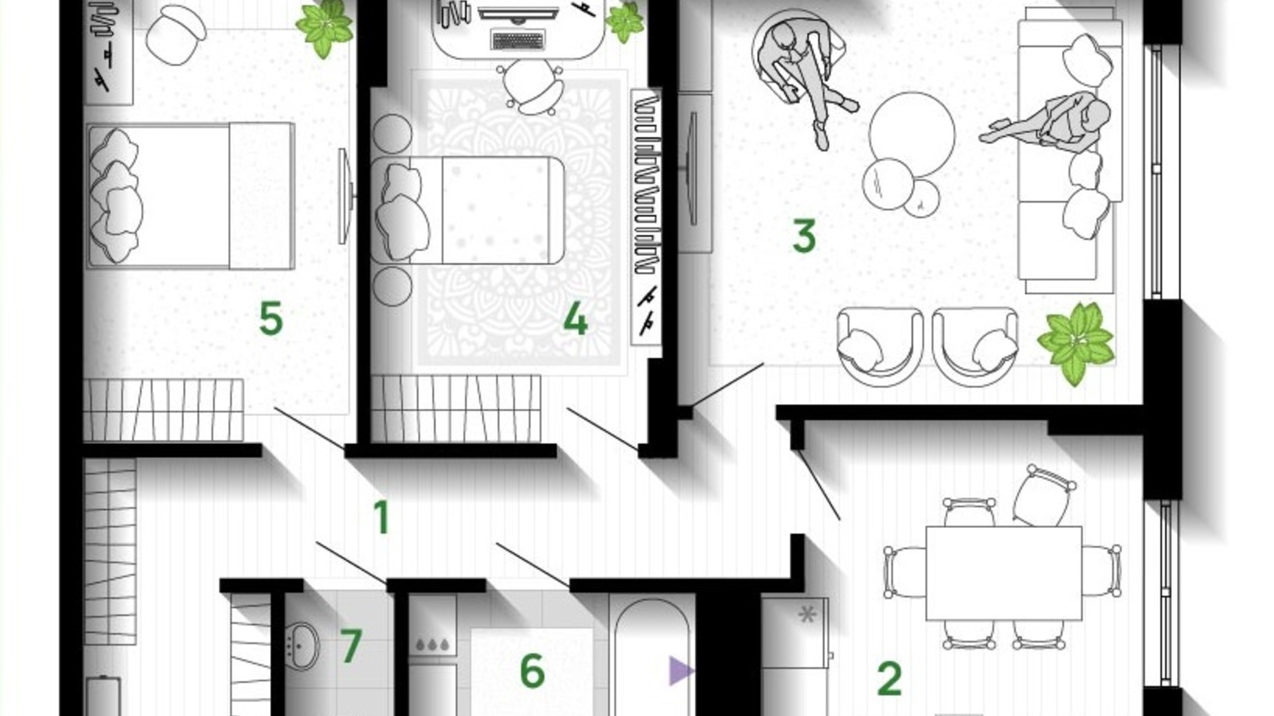 Планування 3-кімнатної квартири в ЖК Comfort Park 75 м², фото 611665