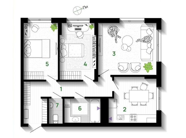 ЖК Comfort Park: планування 3-кімнатної квартири 75 м²