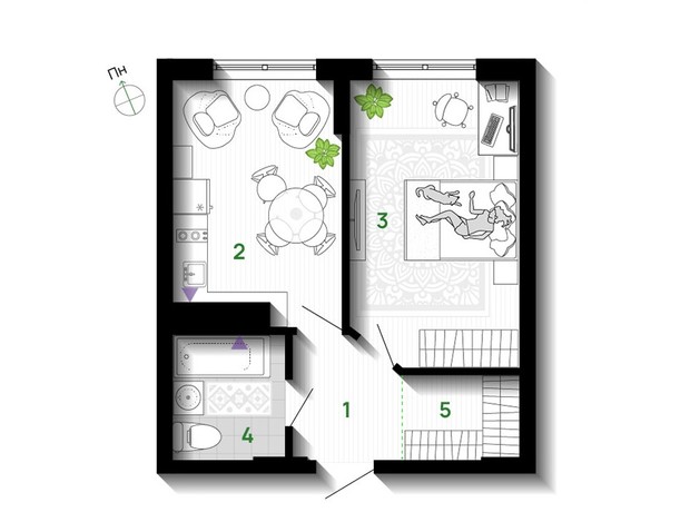 ЖК Comfort Park: планування 1-кімнатної квартири 39 м²