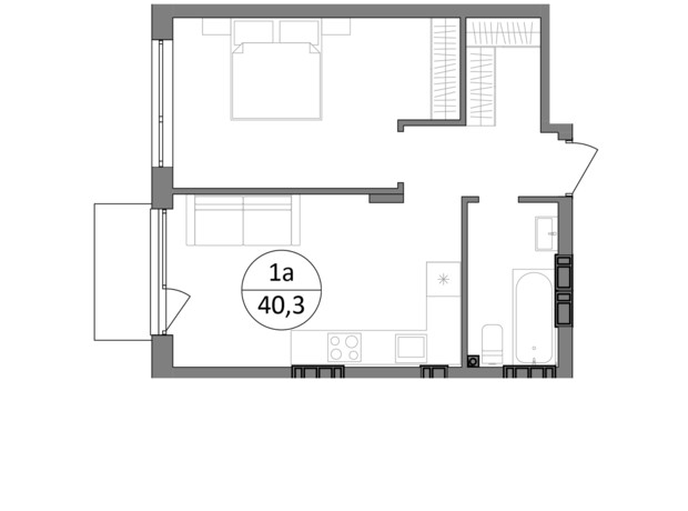 ЖК Грінвуд-3: планування 1-кімнатної квартири 40.2 м²