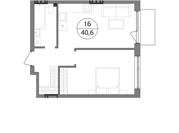 ЖК Гринвуд-3: планировка 1-комнатной квартиры 40.6 м²