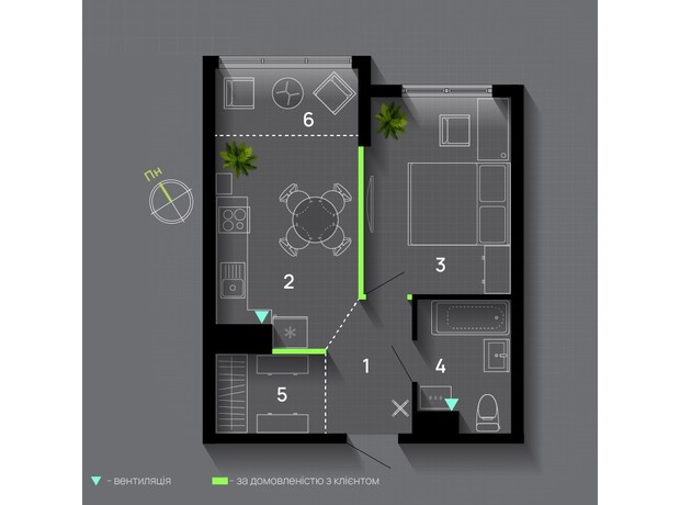 ЖК Comfort Park: планування 1-кімнатної квартири 40 м²