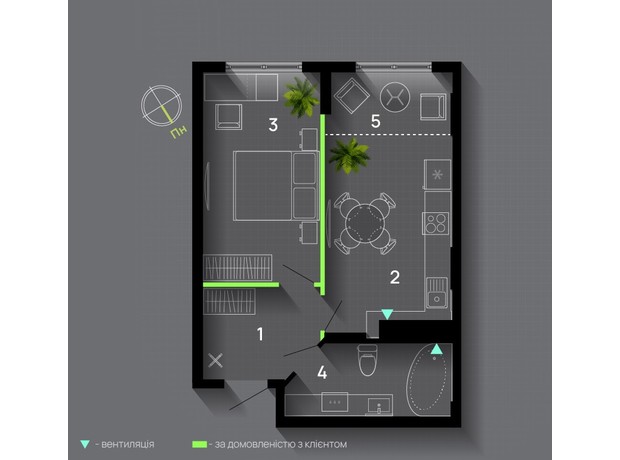 ЖК Comfort Park: планування 1-кімнатної квартири 44 м²