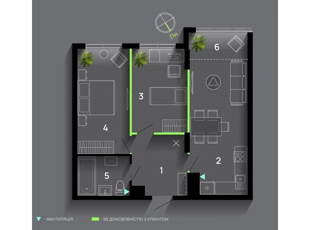 ЖК Comfort Park: планування 2-кімнатної квартири 62 м²