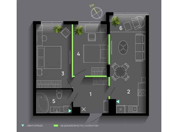 ЖК Comfort Park: планировка 2-комнатной квартиры 64 м²