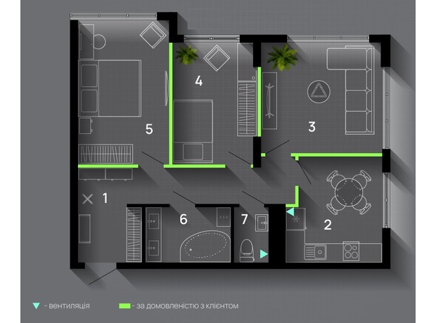 ЖК Comfort Park: планування 3-кімнатної квартири 70 м²