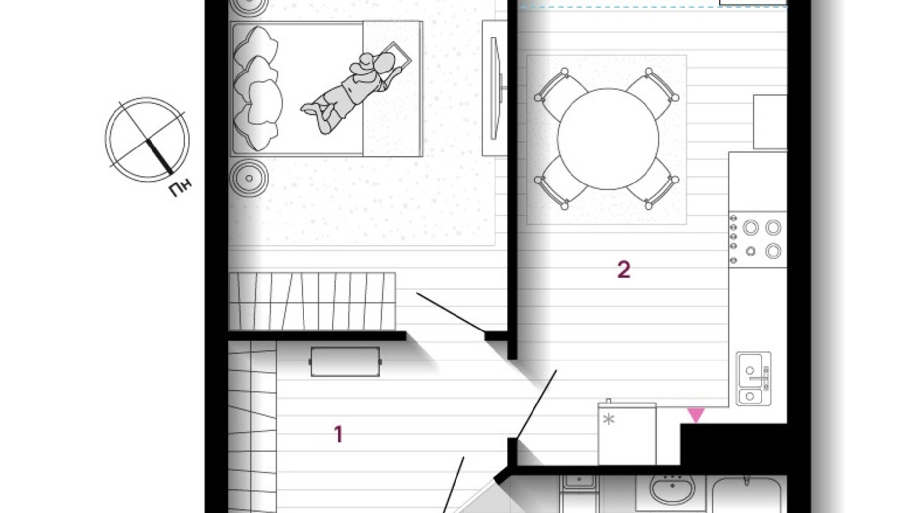 Планування 1-кімнатної квартири в ЖК U One 45 м², фото 611740
